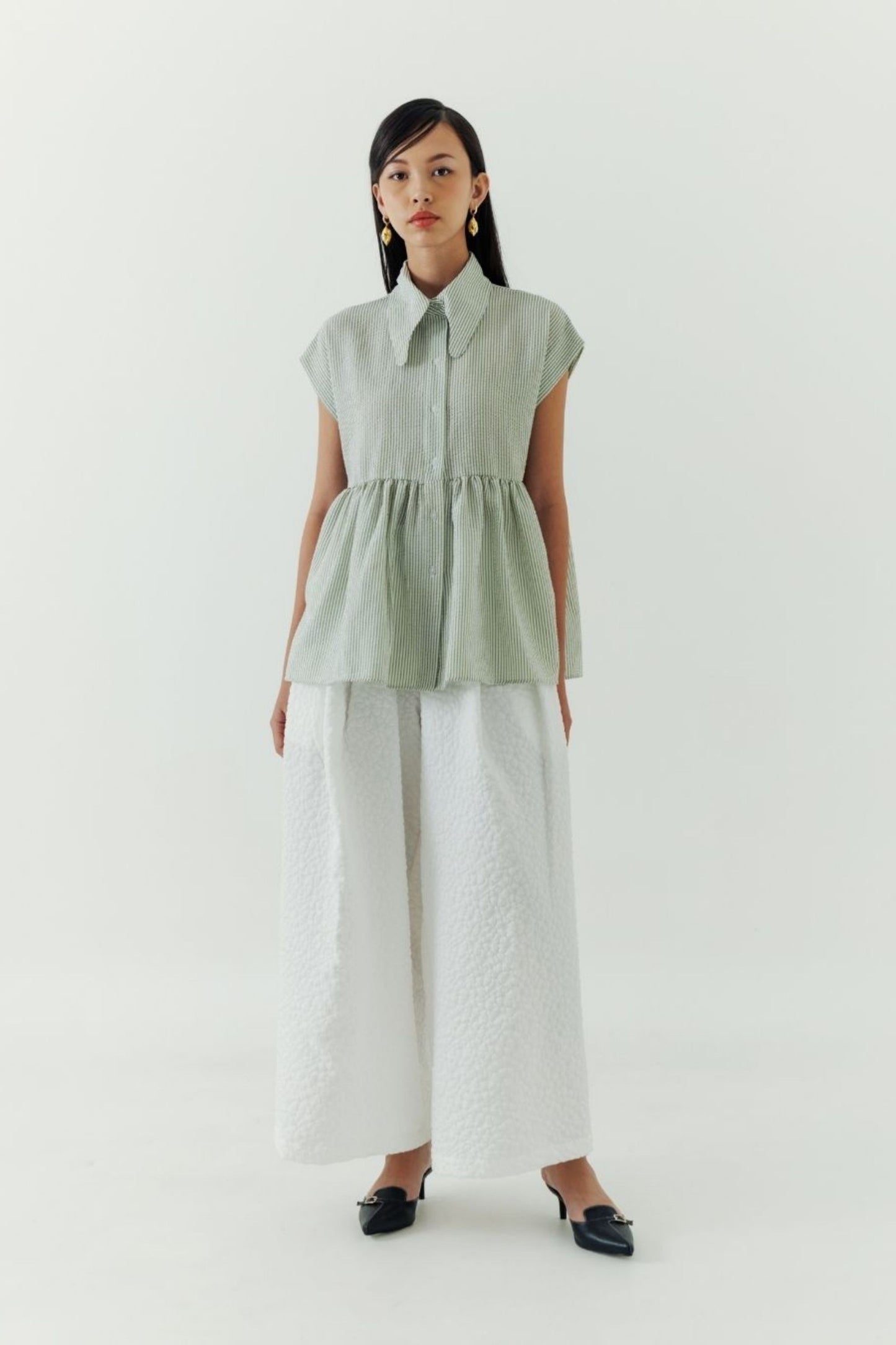 DEFECT SALE Kelly Top - Sage Stripes