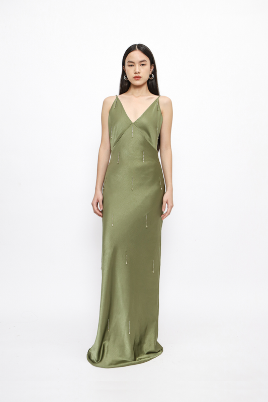 (PO) Clea Dress - Embellished Moss Green