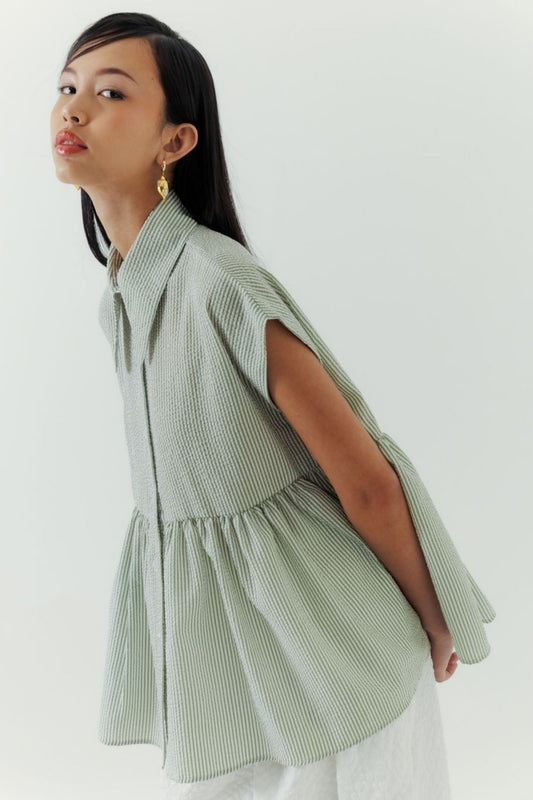 DEFECT SALE Kelly Top - Sage Stripes