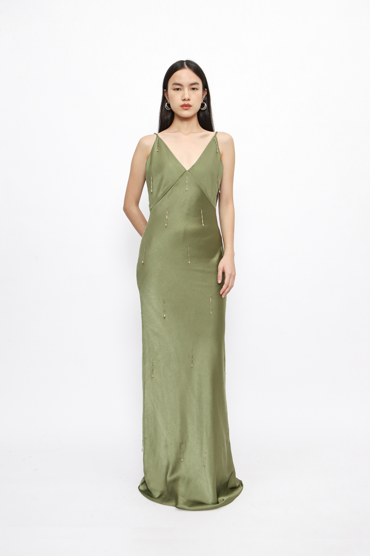 (PO) Clea Dress - Embellished Moss Green